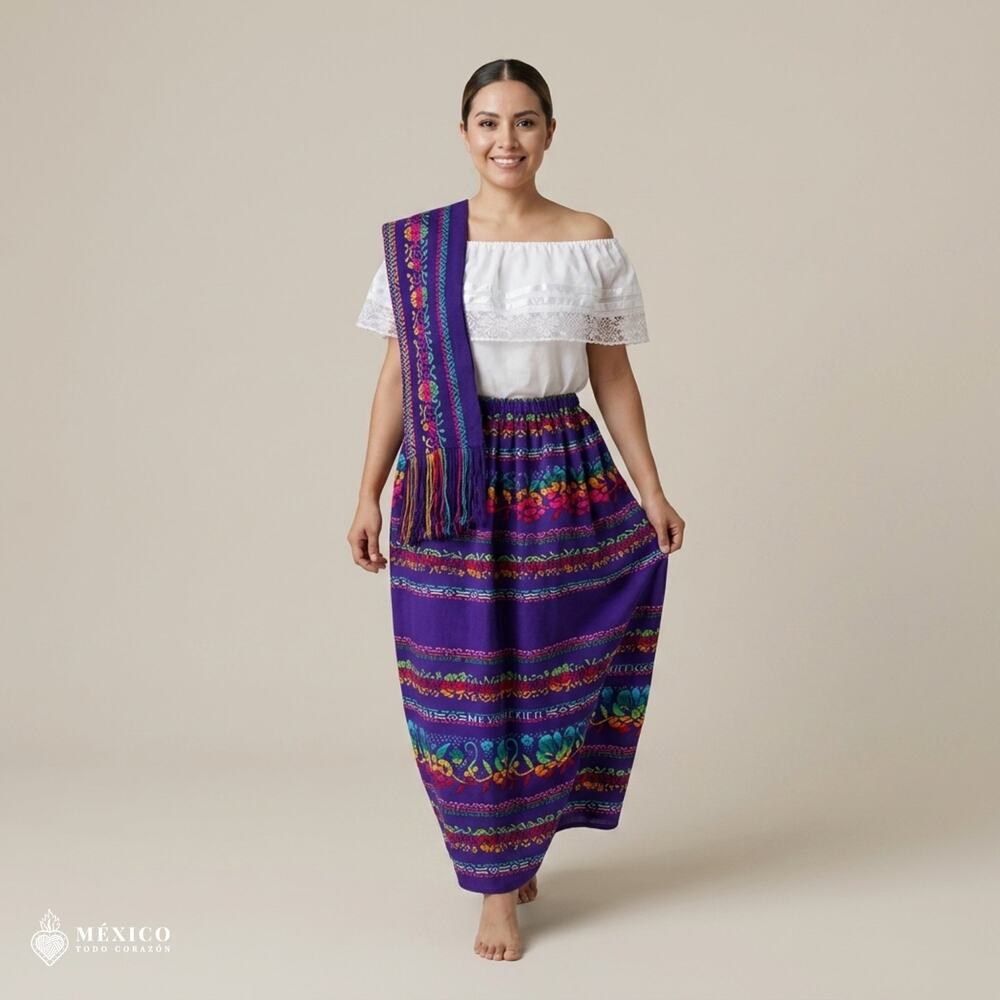 Traditional Mexican Floral Cambaya Dress Set – Handmade Three-Pieces